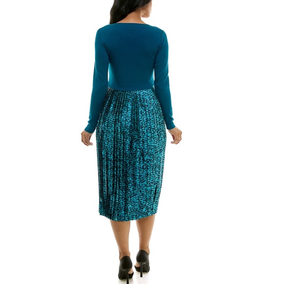 Women's Nina Leonard Lurex Knit Midi Dress- Teal Multi Size Small - Picture 2 of 8